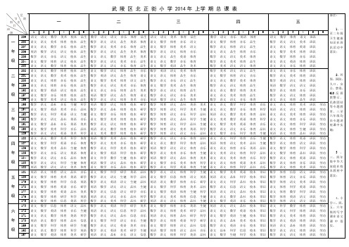北 正 街 小 学 2014年 上 学 期 总 课 表