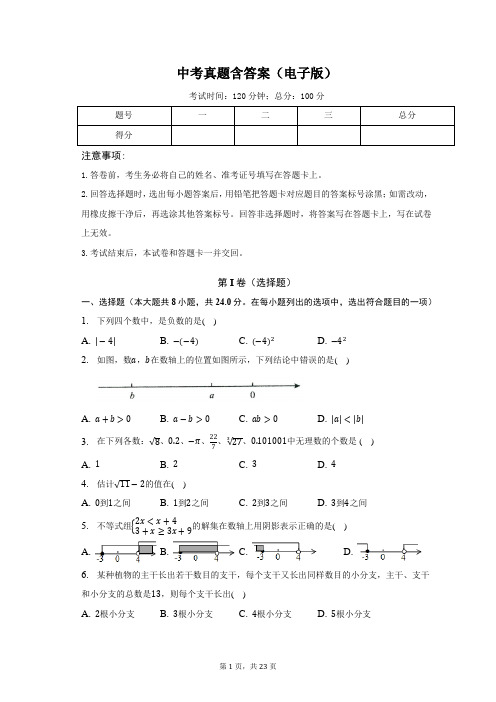 中考真题含答案(电子版)