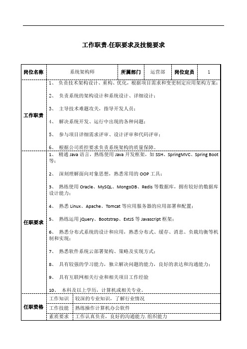 系统架构师工作职责和岗位要求模板