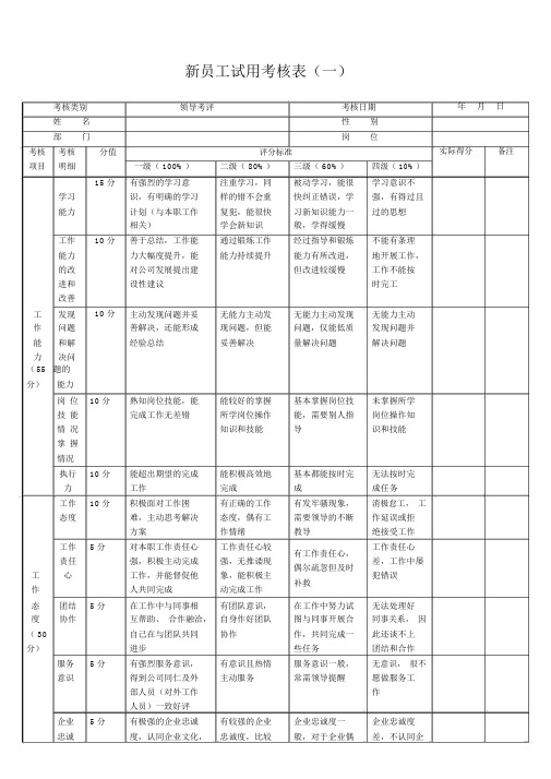 新员工试用期考核表