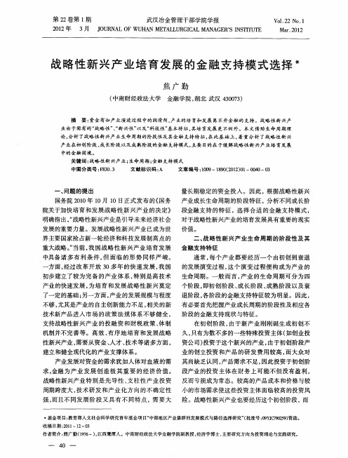 战略性新兴产业培育发展的金融支持模式选择