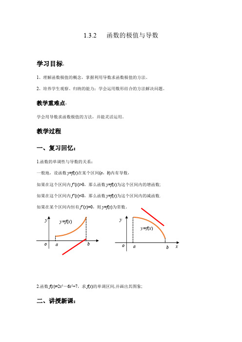 高中数学1.3.2函数的极值与导数优秀教案