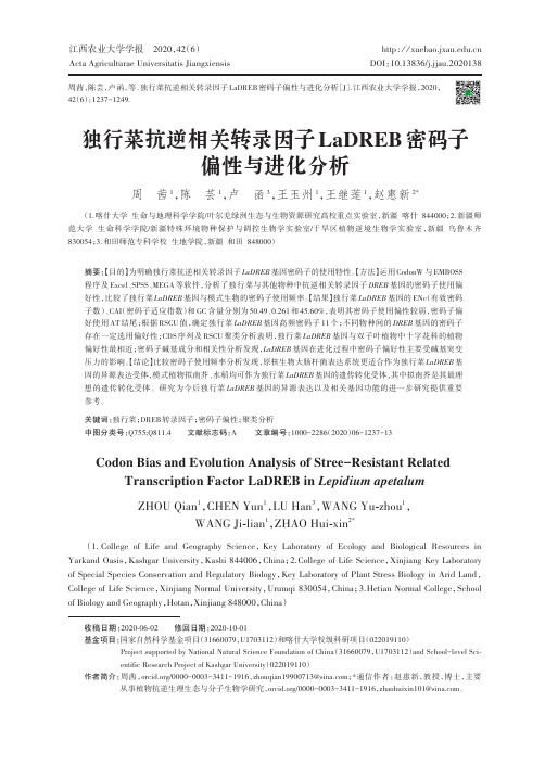 独行菜抗逆相关转录因子LaDREB密码子偏性与进化分析