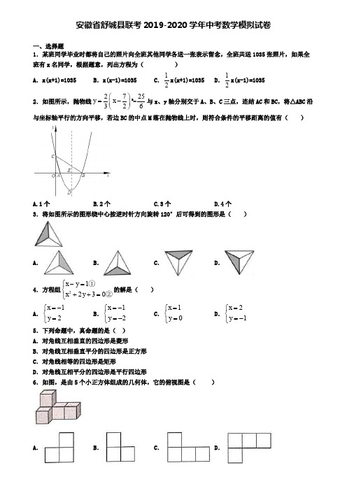 安徽省舒城县联考2019-2020学年中考数学模拟试卷