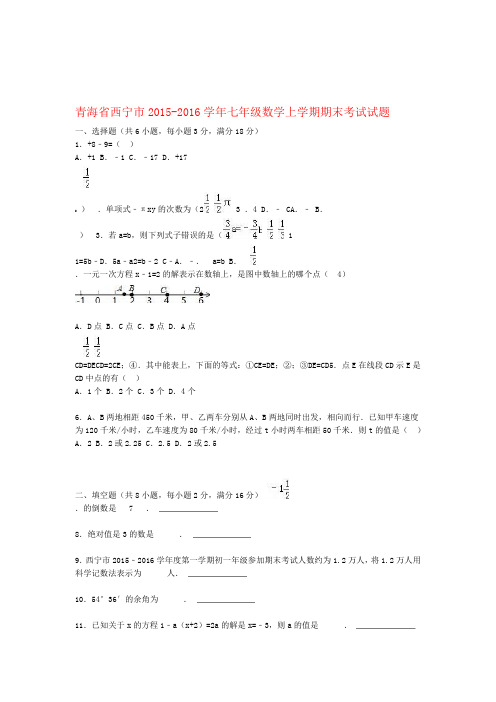 青海省西宁市 七年级数学上学期期末考试试题含解析新人教版