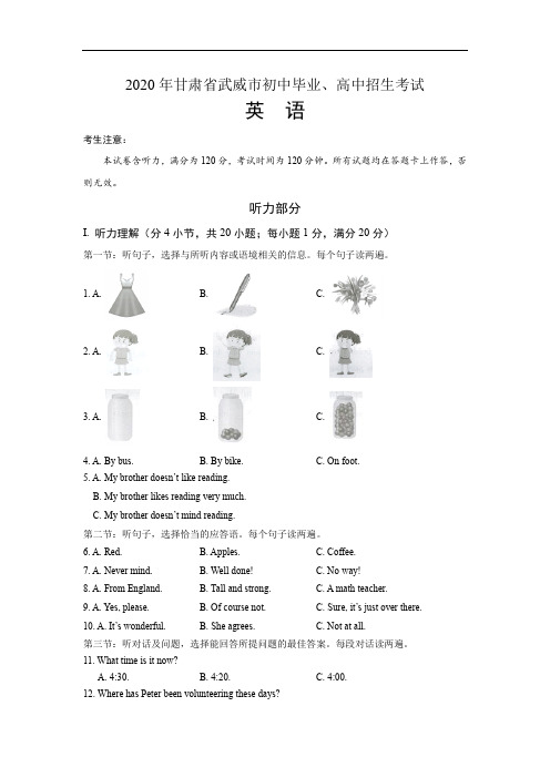 2020年甘肃省武威中考英语试卷及答案解析