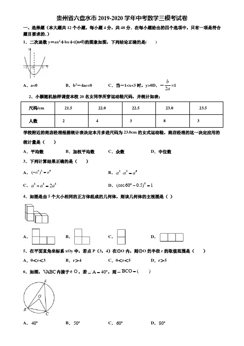 贵州省六盘水市2019-2020学年中考数学三模考试卷含解析