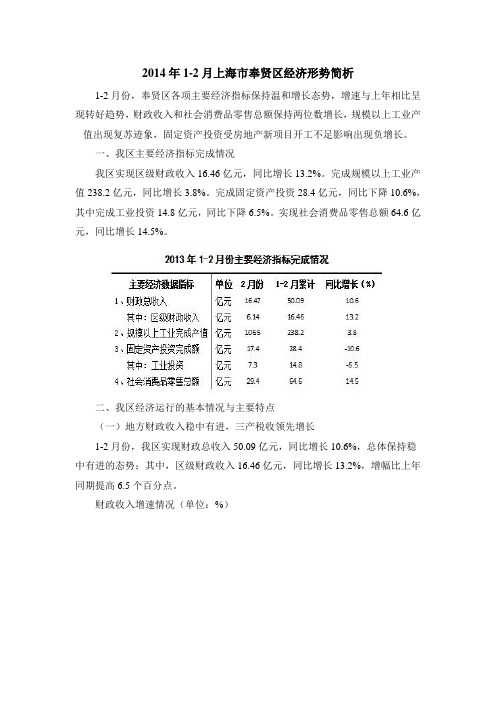 2014年1-2月上海市奉贤区经济形势简析