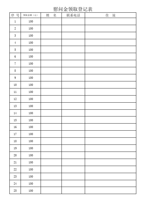 慰问金领取登记表