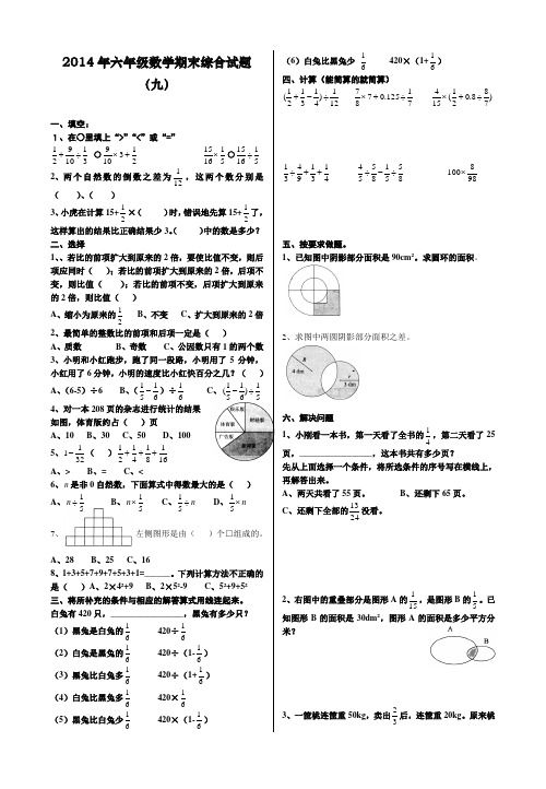 (1.7)六年级数学期末复习卷(九)