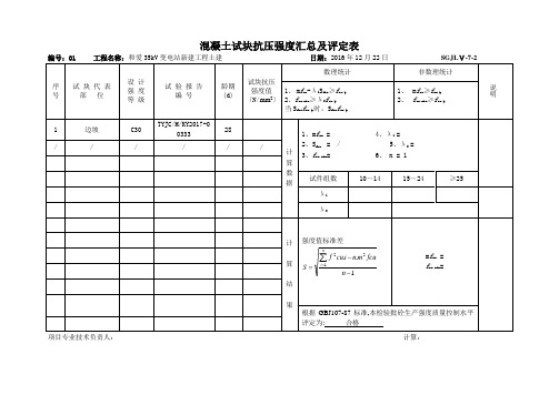 混凝土试块抗压强度汇总及评定表