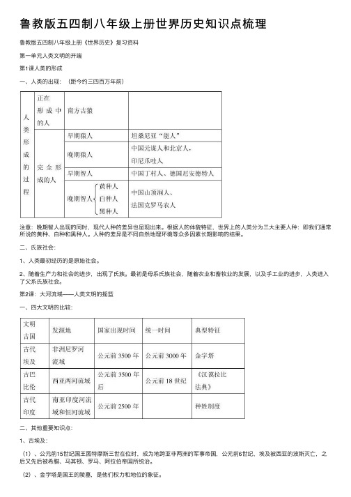 鲁教版五四制八年级上册世界历史知识点梳理