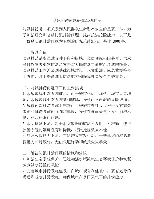 防汛排涝问题研究总结汇报