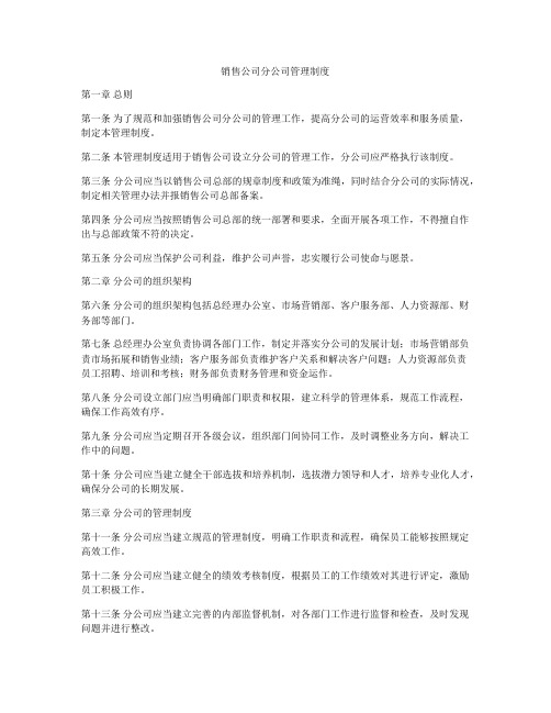 销售公司分公司管理制度