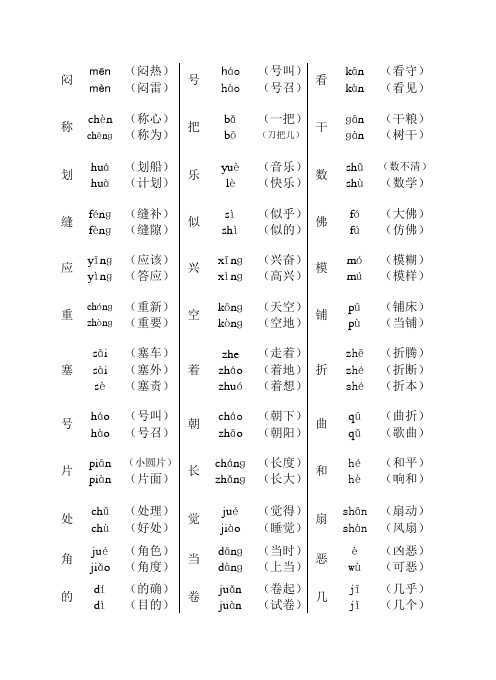 人教版小学四年级语文下多音字练习