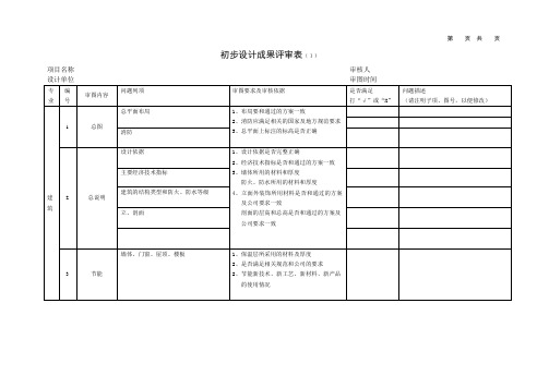 初步设计成果评审表(参考)