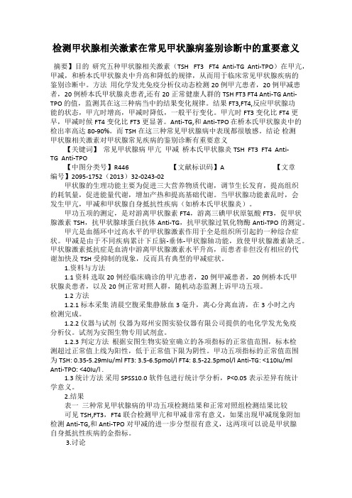 检测甲状腺相关激素在常见甲状腺病鉴别诊断中的重要意义