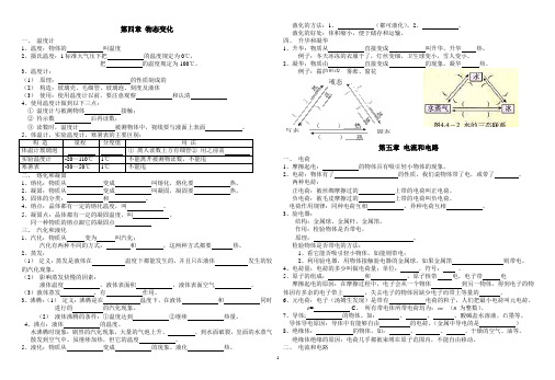 第四章 物态变化 第五章 电流和电路 知识点