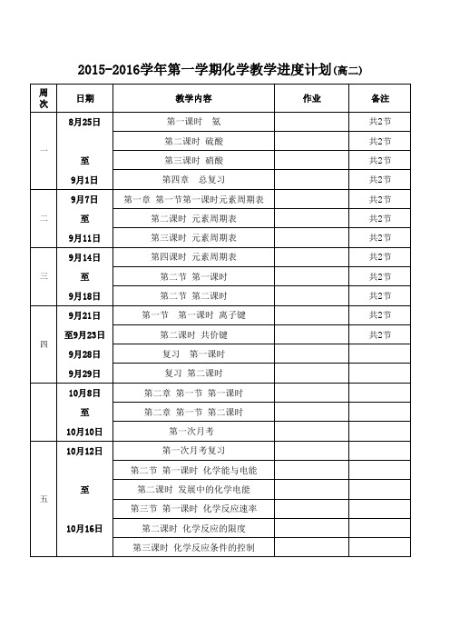 2015-2016学年第一学期进度计划