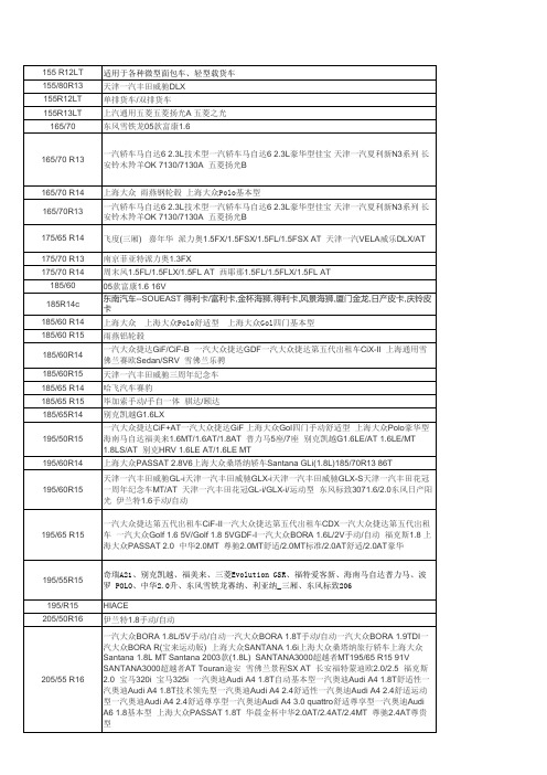 最新轮胎对照表