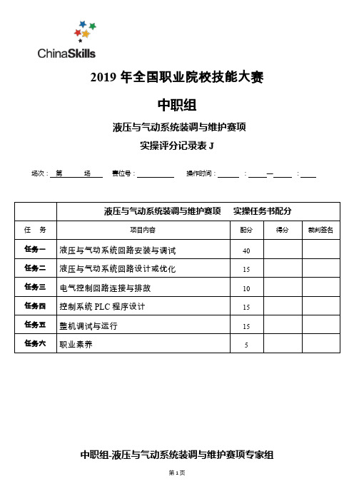 全国技能大赛“液压“——评分记录表(J卷)