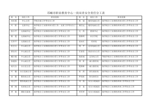 一岗双责安全责任分工表