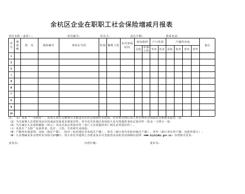 余杭区企业在职职工社会保险增减月报表