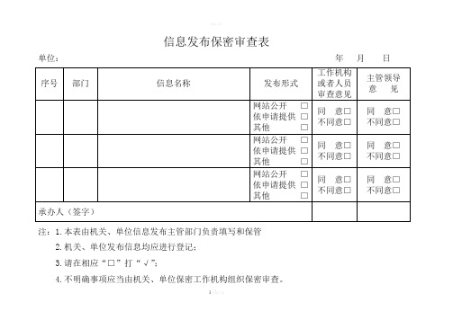 信息发布保密审查表