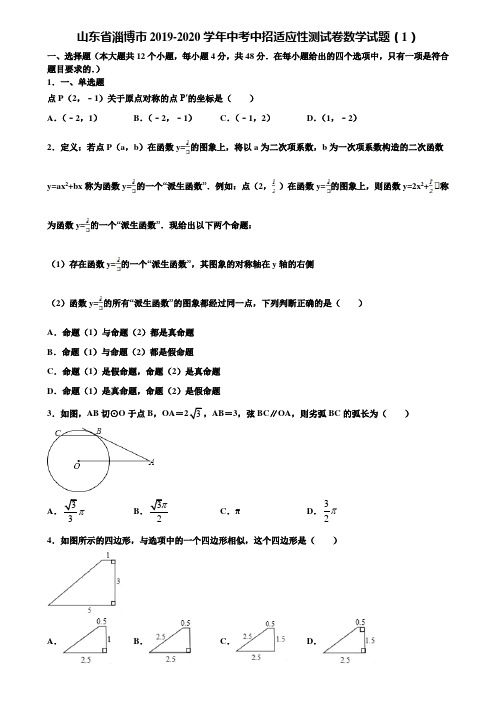 山东省淄博市2019-2020学年中考中招适应性测试卷数学试题(1)含解析