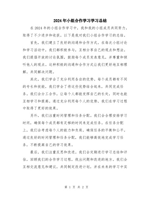 2024年小组合作学习学习总结