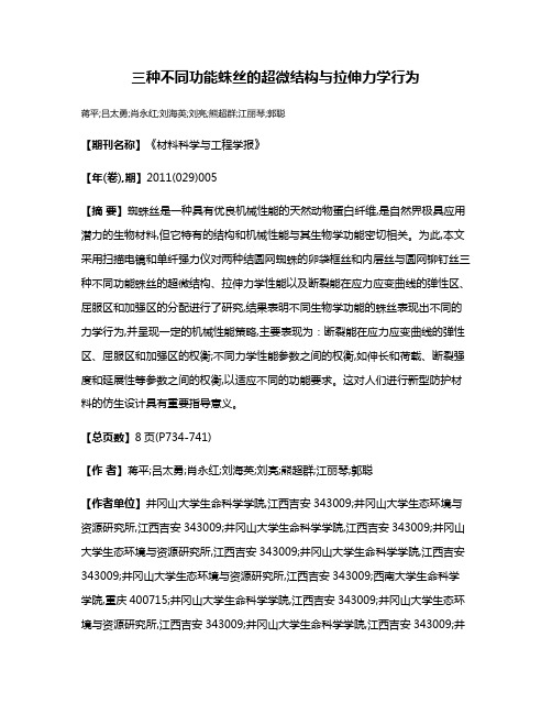 三种不同功能蛛丝的超微结构与拉伸力学行为