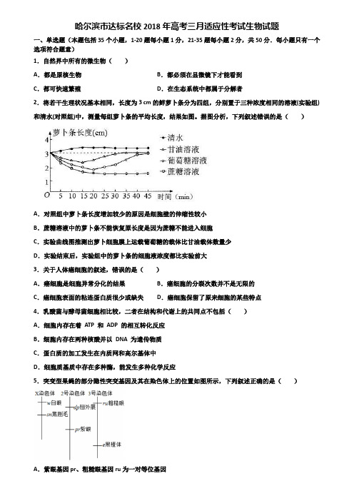 哈尔滨市达标名校2018年高考三月适应性考试生物试题含解析