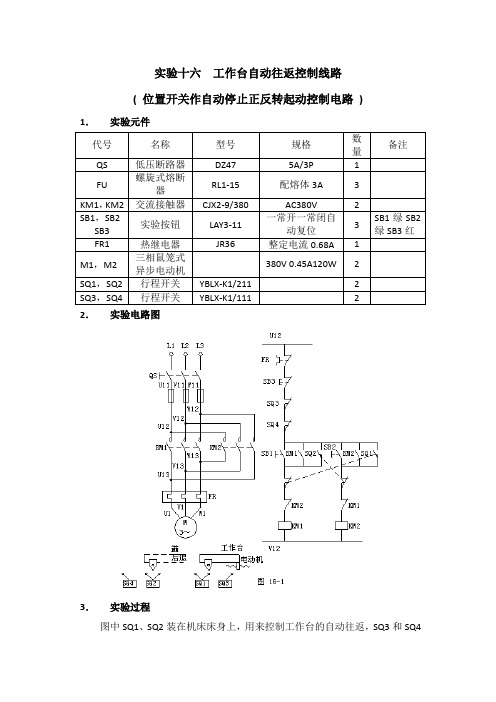 实验十六  工作台自动往返控制线路