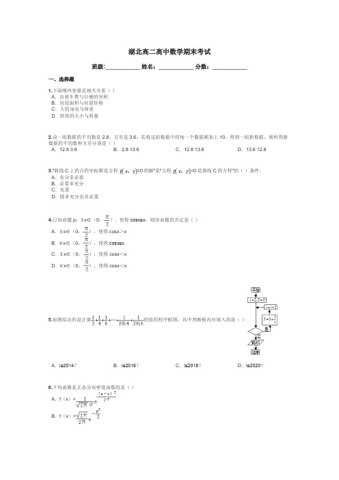 湖北高二高中数学期末考试带答案解析
