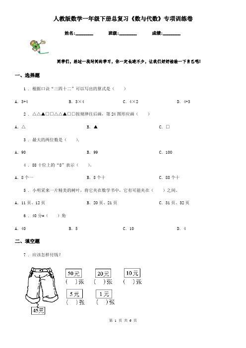 人教版数学一年级下册总复习《数与代数》专项训练卷