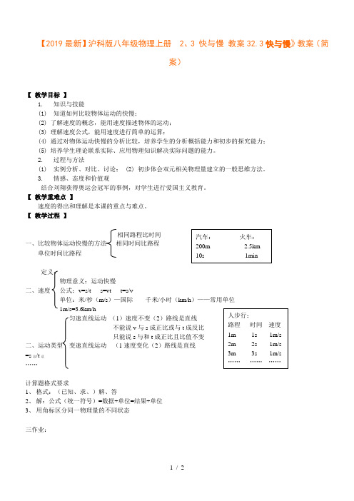 【2019最新】沪科版八年级物理上册 2、3 快与慢 教案3