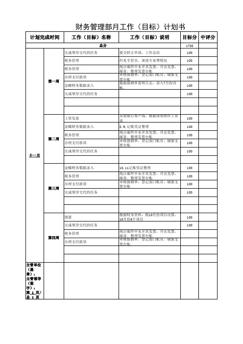 财务部11月份工作(目标)计划书