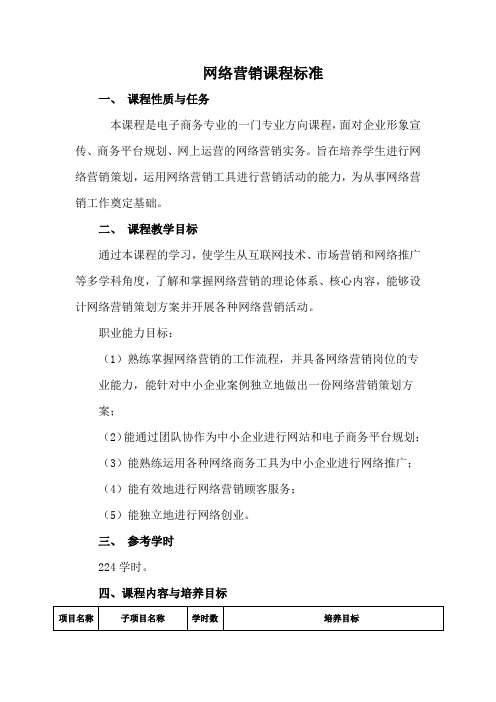 电子商务专业网络营销课程标准