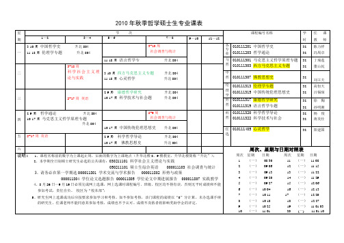 中南大学2010年秋公共管理学院硕士生专业课课表