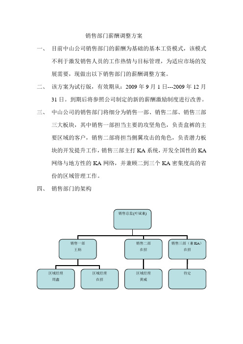 销售部门薪酬调整方案