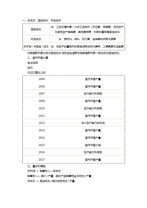 一级建造师工程经济考点串讲：盈亏平衡分析