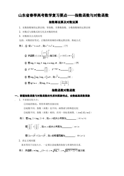 山东省春季高考数学复习要点——指数函数与对数函数