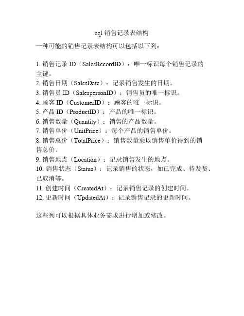 sql 销售记录表结构
