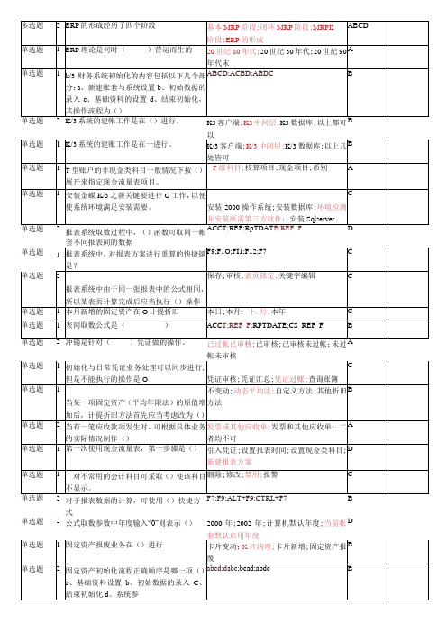 金蝶考试知识点复习题库