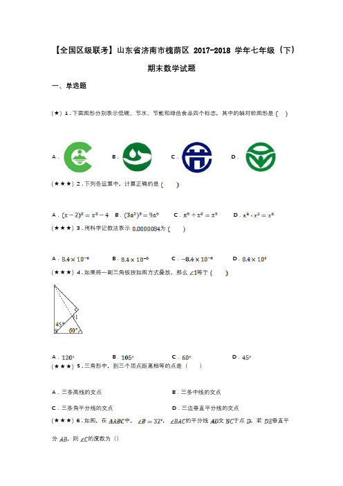 【全国区级联考】山东省济南市槐荫区2017-2018学年七年级(下)期末数学试题