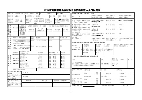 江苏省高校教师高级职务任职资格申报人员情况简表