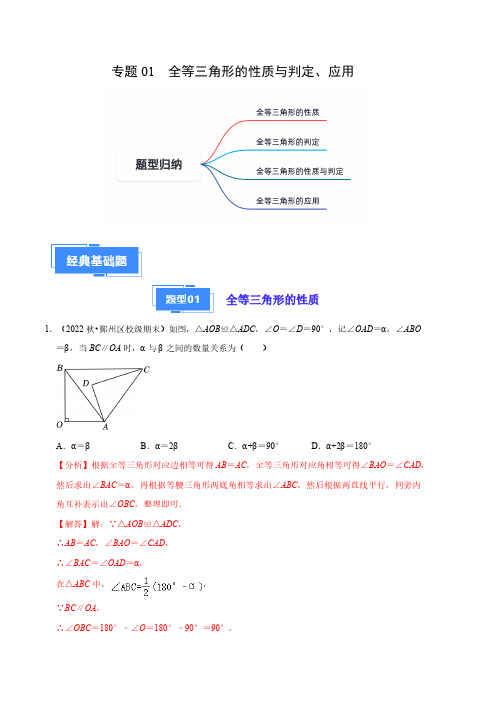 专题01 全等三角形的性质与判定、应用(解析版)