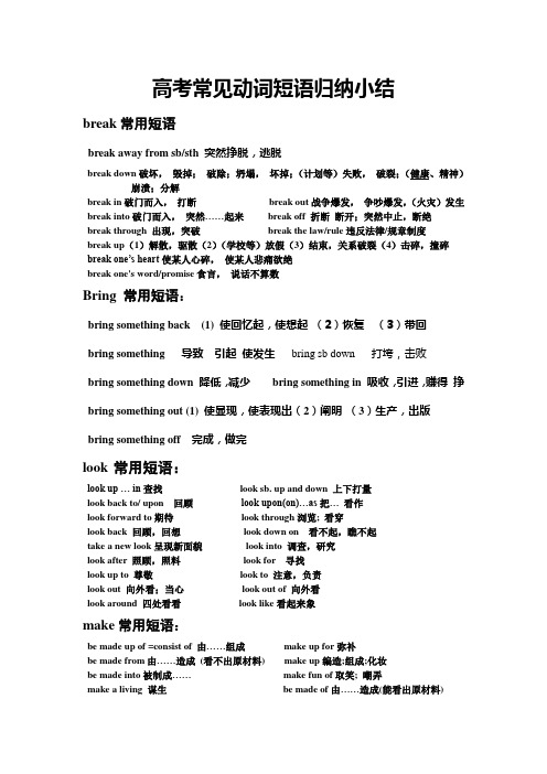 (完整)高考常见动词短语归纳,推荐文档