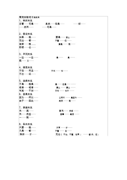 常用关联词8种关系