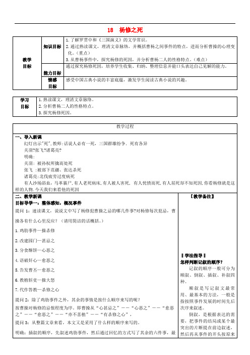 九年级语文上册 第5单元 第18课《杨修之死》教学设计 